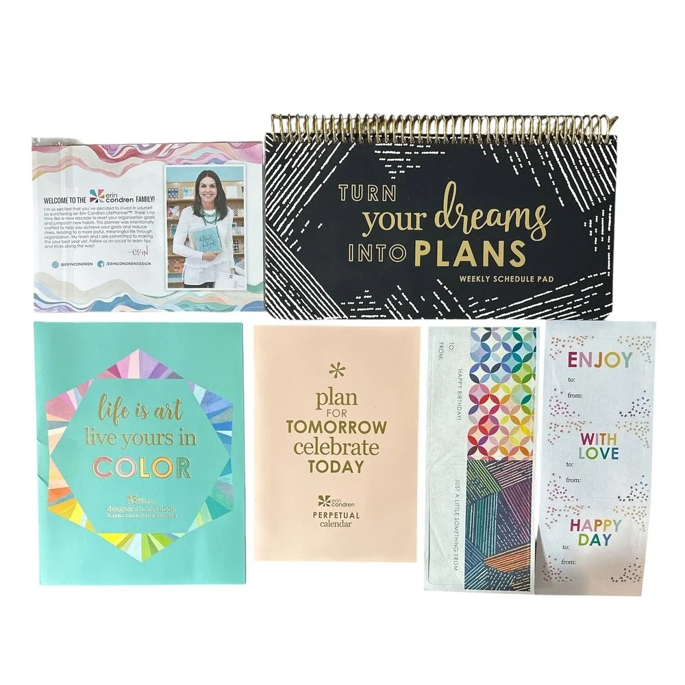 HUGE Erin Condren Planner‎ Lot Leather Folio Stickers Calendar Dashboards & MORE